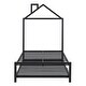 preview thumbnail 6 of 12, Twin Metal Platform Bed with Twin Trundle, House-Shaped Headboard Design, Non-Noise Bedroom Low Bed Frame W/Support Slats, Black