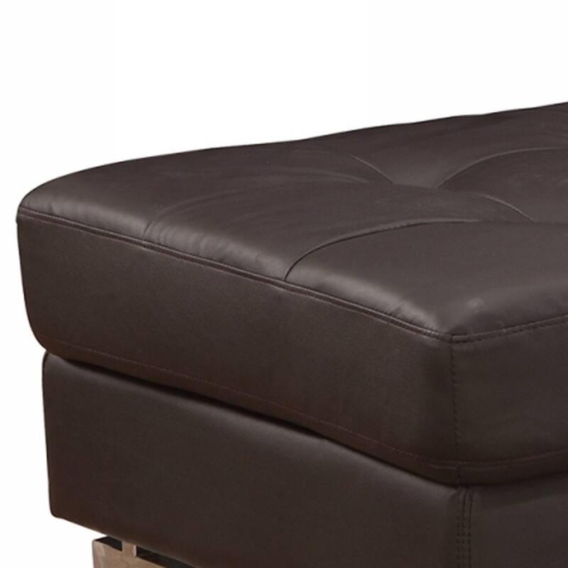 HomeRoots 63" Brown and Silver Faux Leather Tufted Ottoman