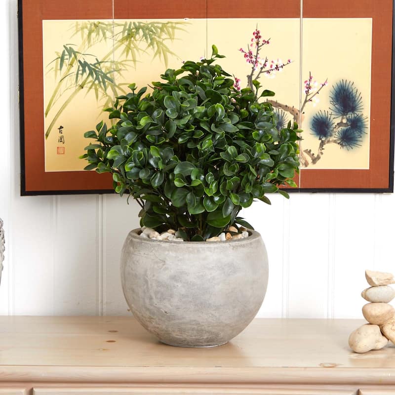 Eucalyptus Silk Plant 2ft Indoor Outdoor UV Resistant Faux Greenery in Sand Bowl - Green