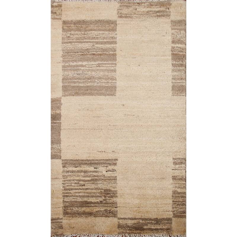 Hand Knotted Oriental 100% Wool Carpet Tribal Modern Beige & Ivories Gabbeh (kashkoli) Area Rug - 3' 2'' X 2' 0''