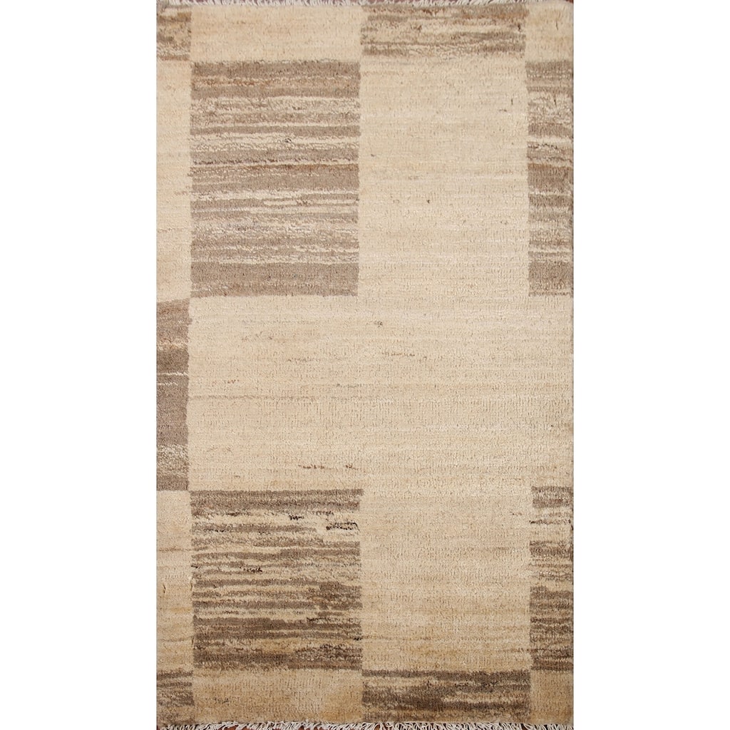 Hand Knotted Oriental 100% Wool Carpet Tribal Modern Beige & Ivories Gabbeh (kashkoli) Area Rug - 3' 2'' X 2' 0''