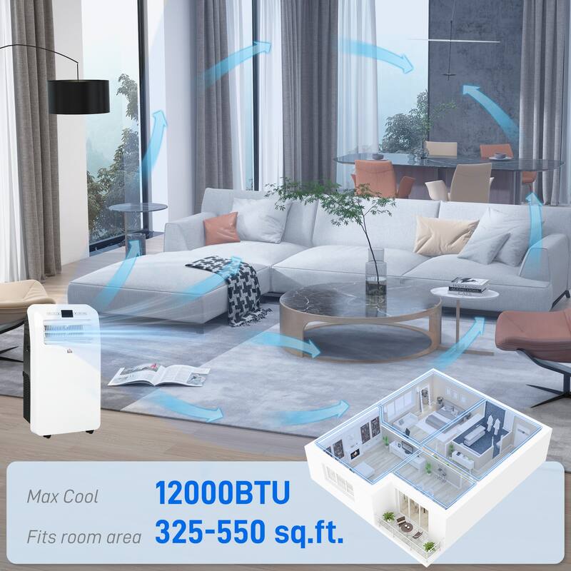 12000 BTU Portable Air Conditioner with Dehumidifier, 3-in-1 Room AC for Up to 550 Sq Ft, Remote, Timer
