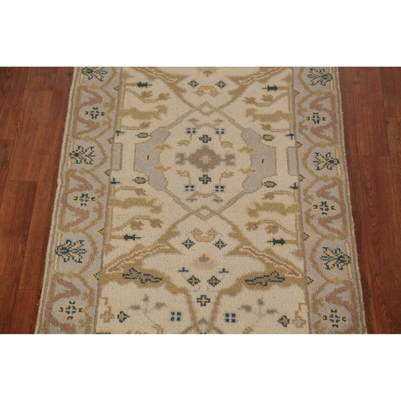 Oushak Style Runner Rug Hand-Knotted Wool Carpet - 2'7"x 7'10"