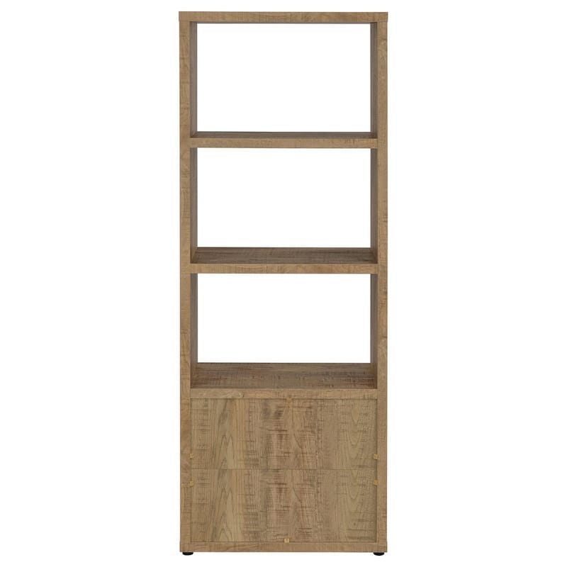 Tag 71 Inch Media Tower with 3 Shelves, 2 Doors, MDF Wood, Mango Brown