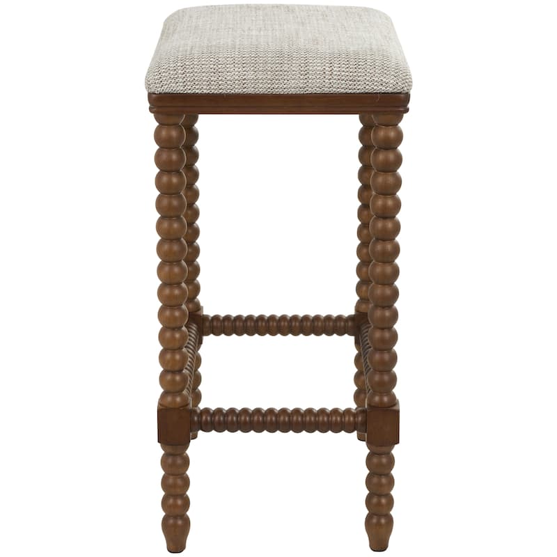Fabric Home Bench with Brown Traditional Wood Turned Legs - Cream - Roche River Decor