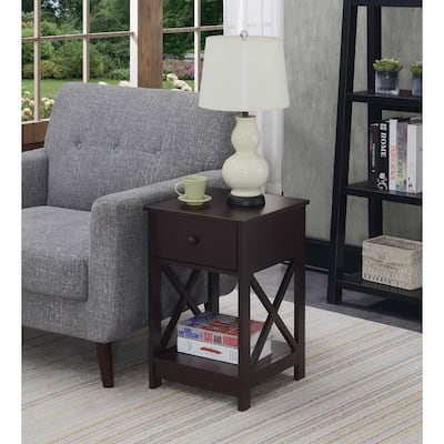1 Drawer End Table with Clean Lined Design, Two Tier Shelves and Pull Out Drawer, Contemporary Accent Table for Living Room