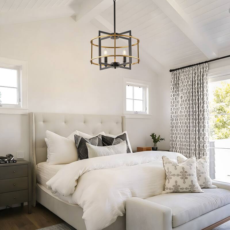 Starsky 4-Light Farmhouse Lantern Chandelier with Open Metal Cage - Black