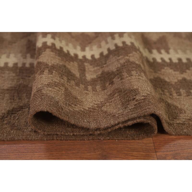 Hand Woven Oriental 100% Wool Carpet Southwestern Geometric Brown Kilim Area Rug - 9' 11'' X 6' 7''