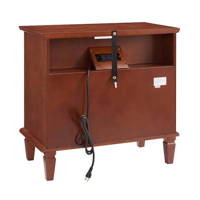 Farmhouse 2-Drawer Dresser Nightstand with Charging Station, USB Ports, Open Shelf & Solid Wood Legs