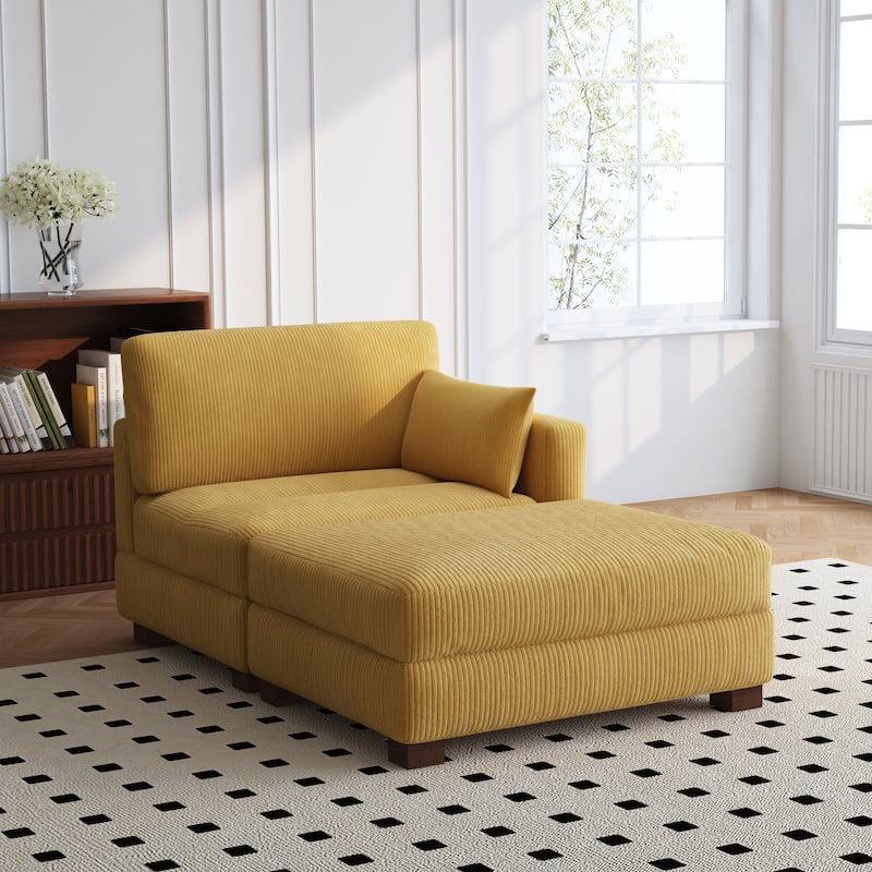 Modern 43'' Corduroy Comfy Sectional Chaise Lounge with Pillow - Right Facing - Orange