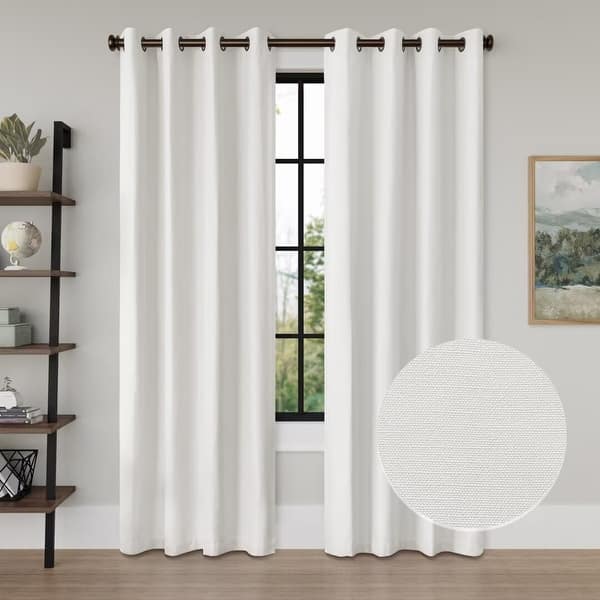 slide 2 of 92, Linen Texture 100% Blackout Grommet Curtain Pair(2 panels) 52"Wx108"L - White