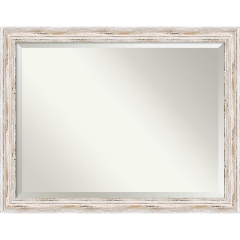 Beveled Wood Wall Mirror - Alexandria White Wash Frame - Outer Size: 45 x 35 in - Outer Size: 45 x 35 in