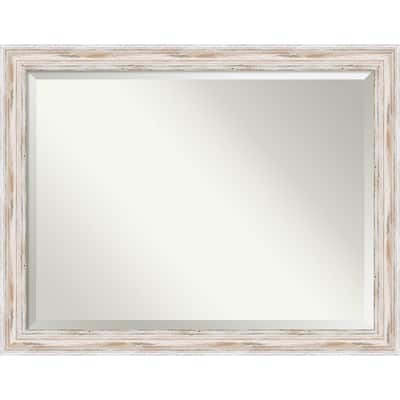 Beveled Wood Wall Mirror - Alexandria White Wash Frame - Outer Size: 45 x 35 in - Outer Size: 45 x 35 in