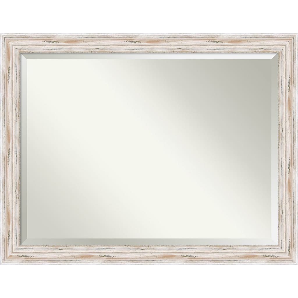 Beveled Wood Wall Mirror - Alexandria White Wash Frame - Outer Size: 45 x 35 in - Outer Size: 45 x 35 in