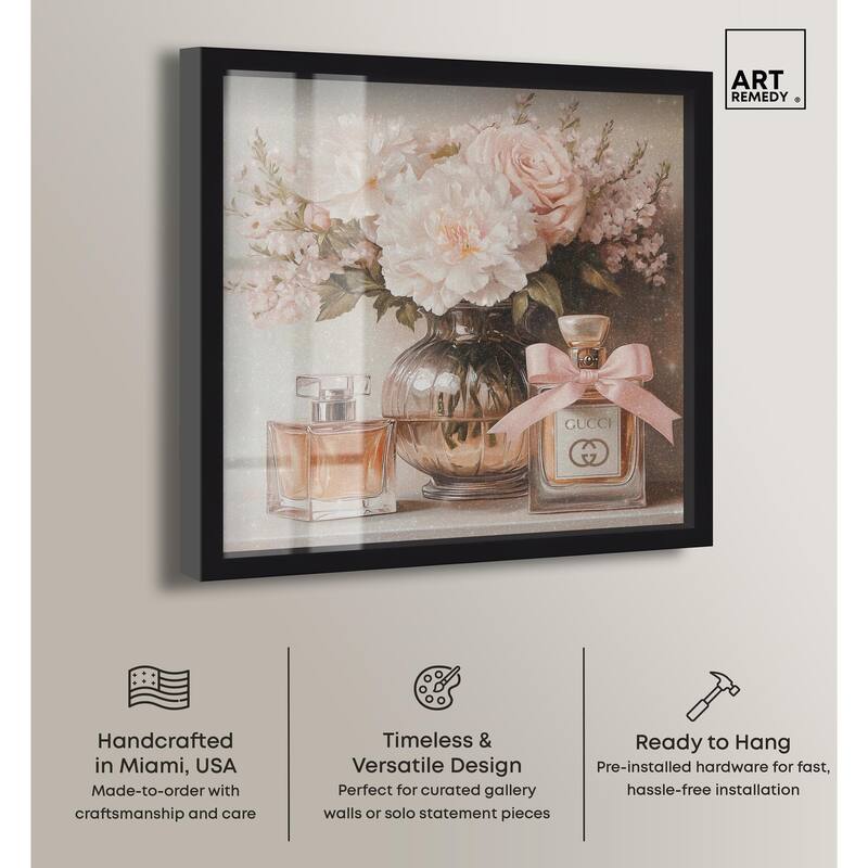 Peach Perfume Flowers in Vase Shadowbox by Art Remedy