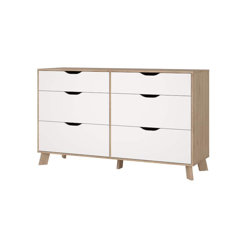 Porch & Den Ikast 6 Drawer Double Dresser, Jackson Hickory/White