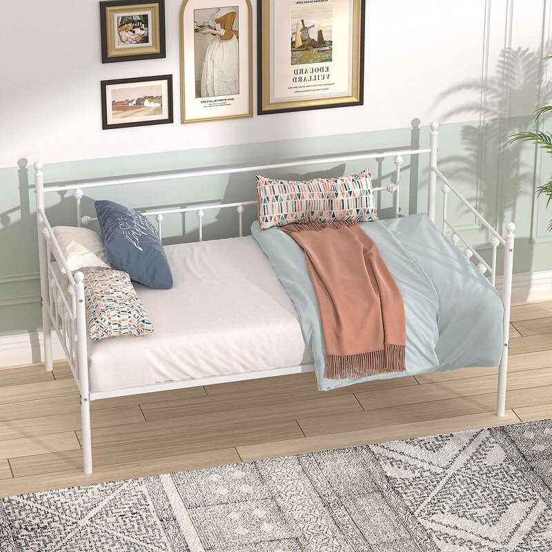 Daybed Frame, Twin Size Metal Platform Bed with Headboard,Heavy Duty Steel Slats Support for Living Room Bedroom Guest Room