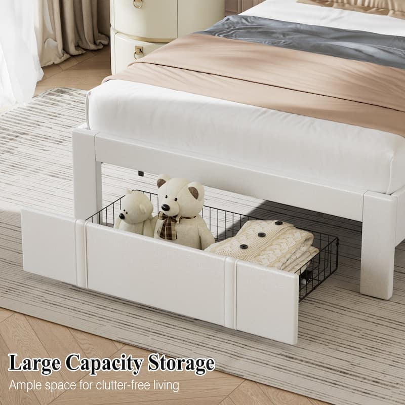 Javlergo 2-Piece Twin Bed Frame Set 39.4-45.3" Adjustable Height PU Leather Headboard with Diamond Embellishment Storage Drawer