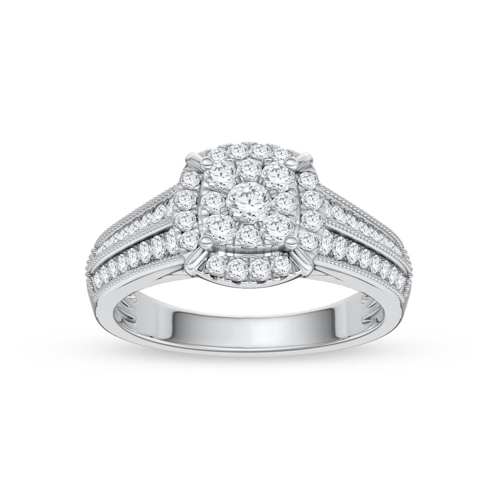 1/2ct TDW Diamond Cluster Halo Engagement Ring in 10K White Gold for Women