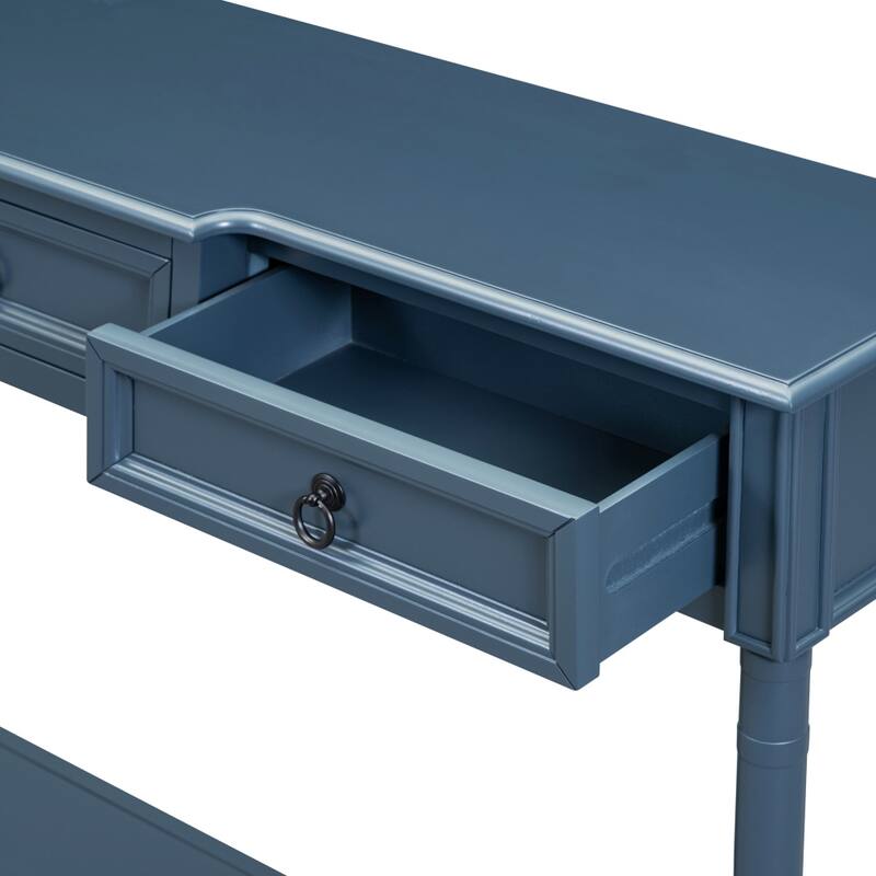 52in Console Table, Sofa Table With 3 Projecting Drawers, Botton Long Open Shelf Solid Wood Mufti-Functional Table