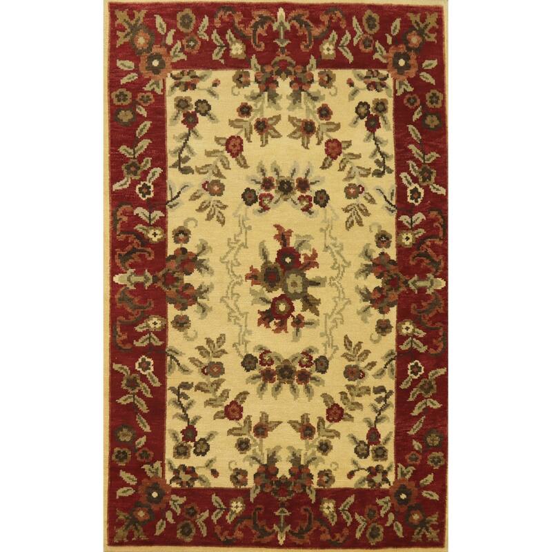 Handmade Wool Floral Indian Area Rug 6x8 - 8' 2'' X 5' 6''