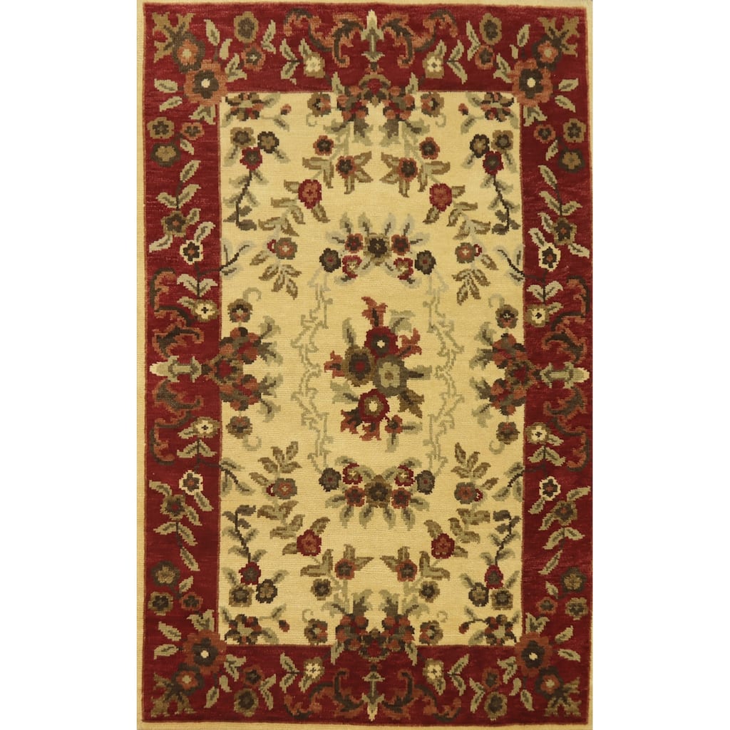 Handmade Wool Floral Indian Area Rug 6x8 - 8' 2'' X 5' 6''