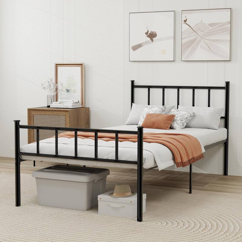 alazyhome Classic Metal Platform Bed Frame Steel Slat Support, Black