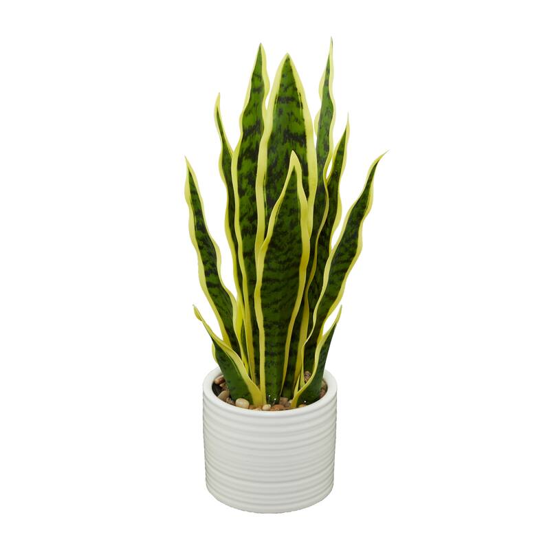 Green Faux Foliage Artificial Plant with Gold or White Porcelain Pot