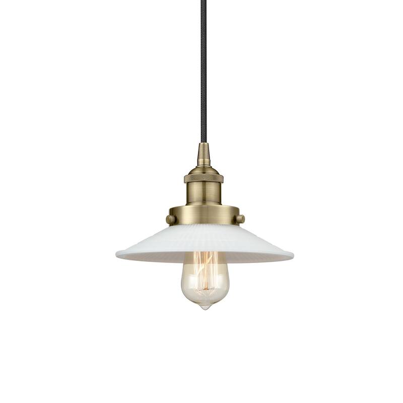 Innovations Lighting 616-1PH-6-9 Halophane Pendant Halophane 9" Wide - Antique Brass / Matte White Halophane