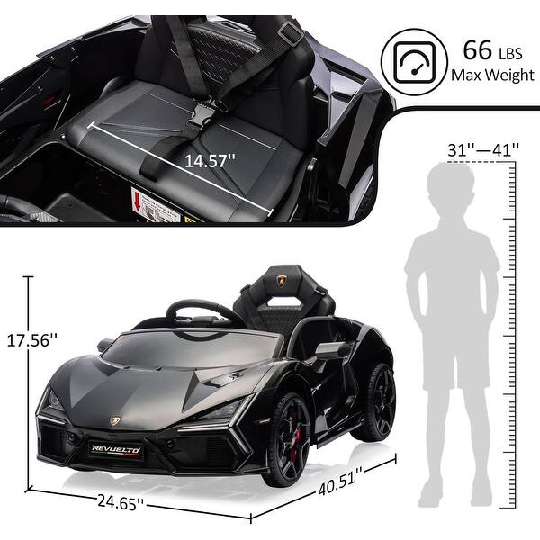 dimension image slide 6 of 7, 12V Kids Ride On Car, Licensed Lamborghini Revuelto Electric Car for Kids