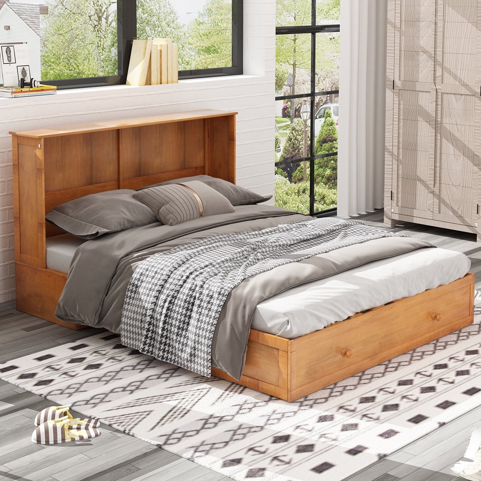 Mixoy Murphy Bed with Mattress Convertible Cabinet Chest Storage