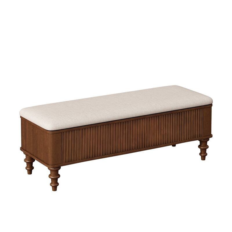 GDFStudio Vaelorian Solid Rubberwood Storage Ottoman Bench with Linen Seat