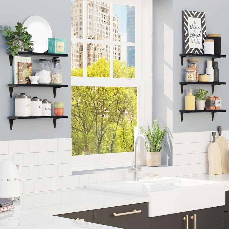 Wallniture Arras 17x4.5" Floating Bookshelves, Hanging Shelves for Living Room, Farmhouse Decor, Custom Finish and Piece Options