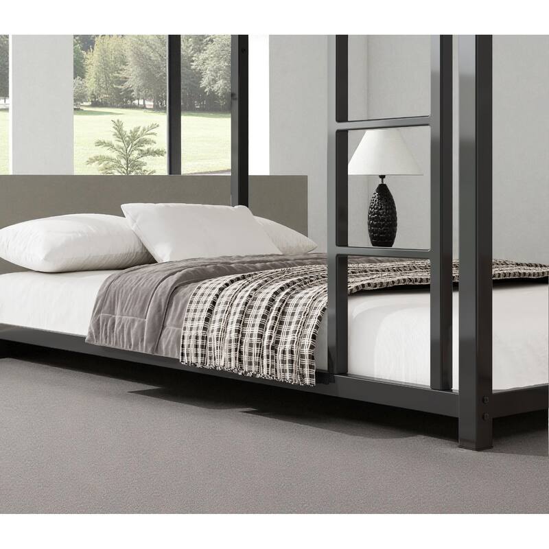 Twin Over Twin Metal Bunk Bed with Ladder, Low Profile Steel Frame, Guardrails, 250lb Upper & 350lb Lower Capacity