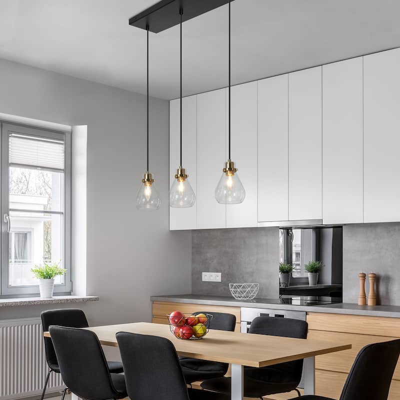 Nalia Black Gold 3-light Modern Linear Pendant Light Kitchen Island Dining Room Chandelier DIY - 22"W x 67.5"H x 5" D
