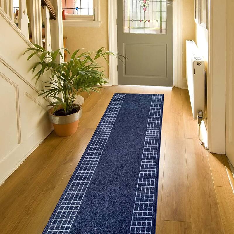 Checkered Border Non-slip Contemporary 26-inch Wide Runner Rug