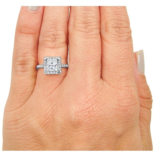14k White Gold Finish 1.50 Ct Princess Cut Diamond Three Stone Engagement Ring