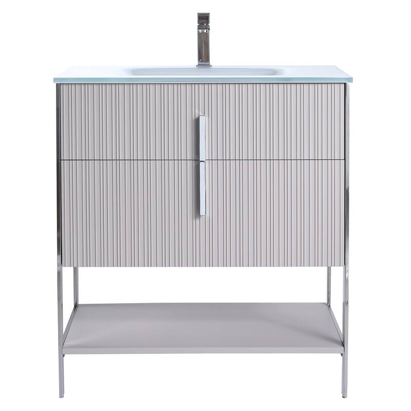 Fine Fixtures Serenity Modern Bathroom Vanity with White Glass Top