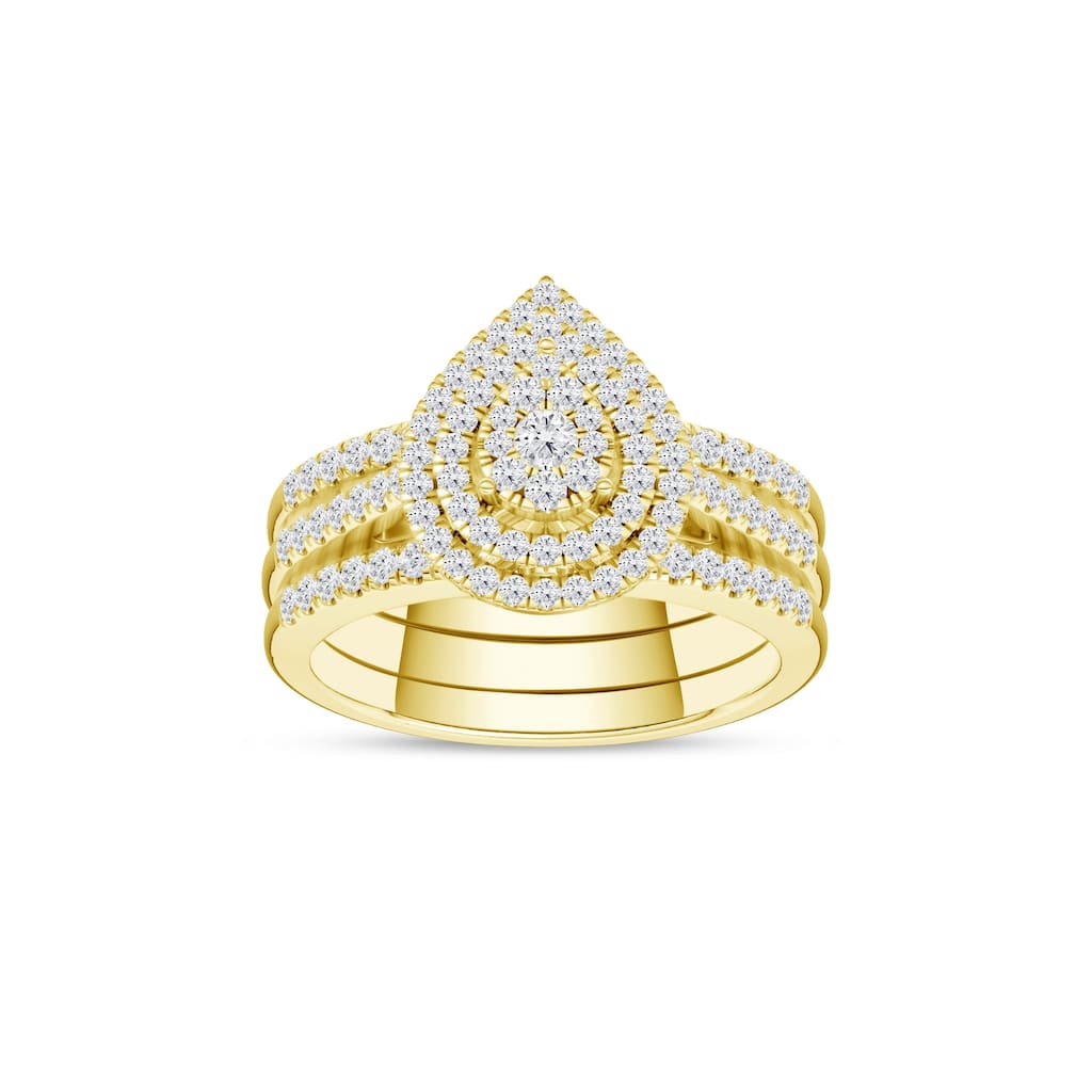 5/8Ct TDW Diamond Pear Shaped Cluster Halo Bridal Set in 10K Yellow Gold for Women