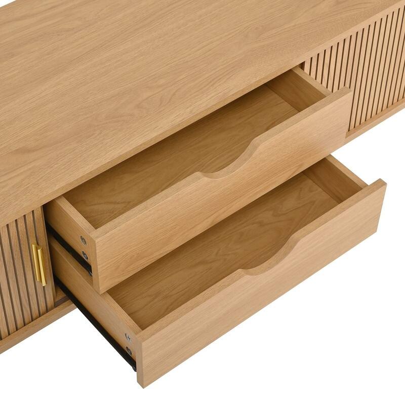 Mid-Century Modern Fluted TV Stand with Charging Station and Ample Storage for TVs Up to 80"