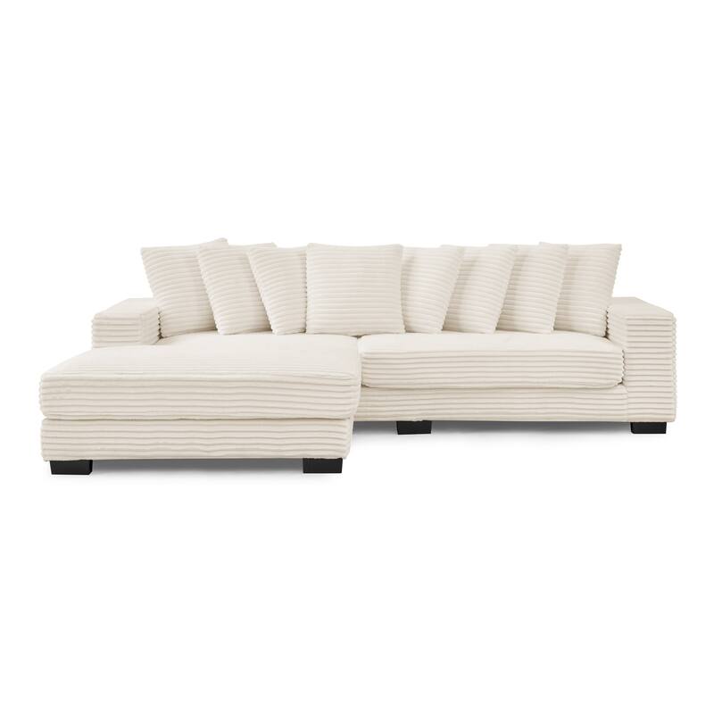 L-Shaped Convertible Sectional Sofa with Ottoman, Corduroy Tufted Upholstered Sleeper Sofa, Modular Corner 3 Seat Sofa