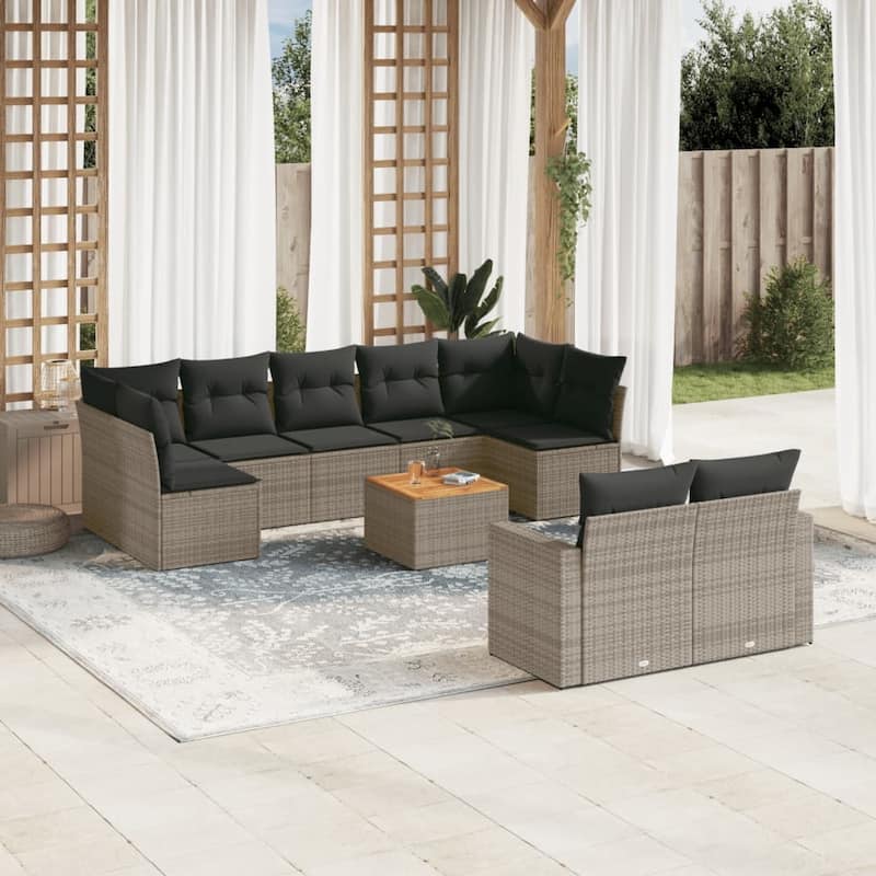vidaXL Patio Sofa Set with Cushions Outdoor Furniture 10 Piece Poly Rattan - 21.7 x 21.7 x 14.6 - Gray Table + 5x middle + 2xcorner