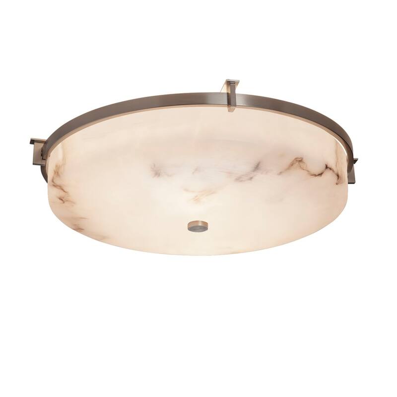Justice Design Group LumenAria Era 21-inch Brushed Nickel Round LED Flush-Mount, Faux Alabaster Shade