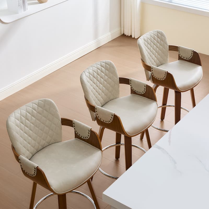 26-Inch Upholstered Swivel Counter Height Bar Stool with Armrests - 36.6"H x19.5"W x 21.3"D