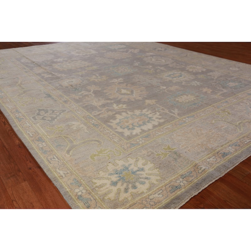 Hand Knotted Oriental 100% Wool Carpet Transitional All-Over Greys & Charcoal Oushak Area Rug - 9' 10'' X 8' 1''