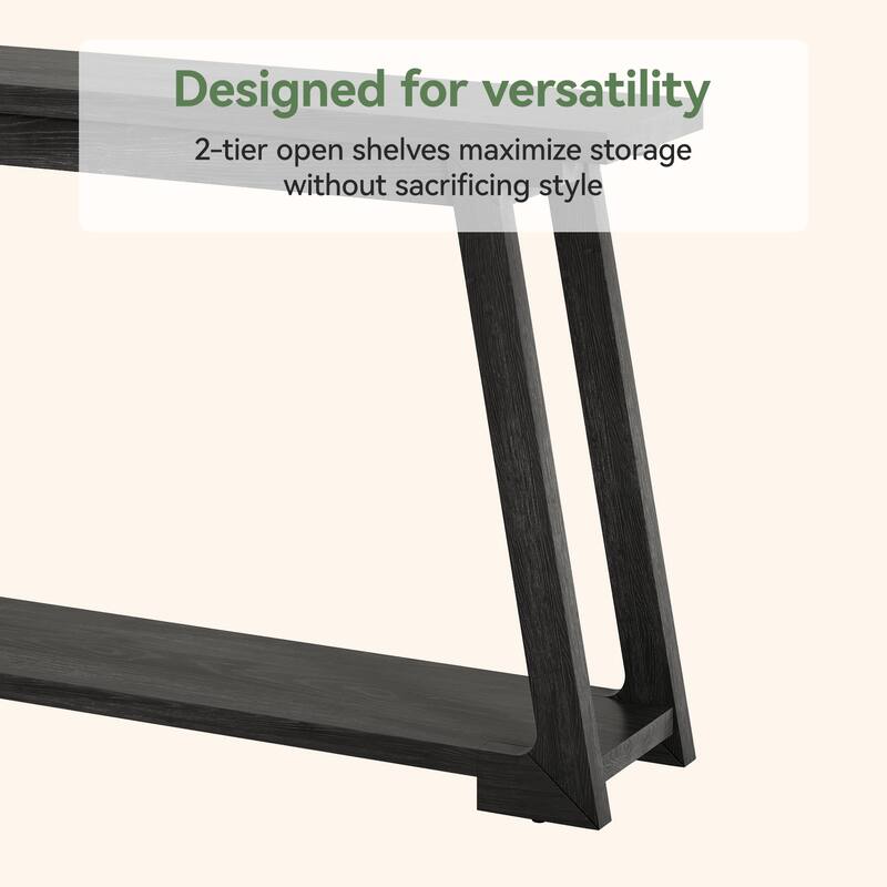 2-Tier Narrow Solid Wood Sofa Table For Entryway