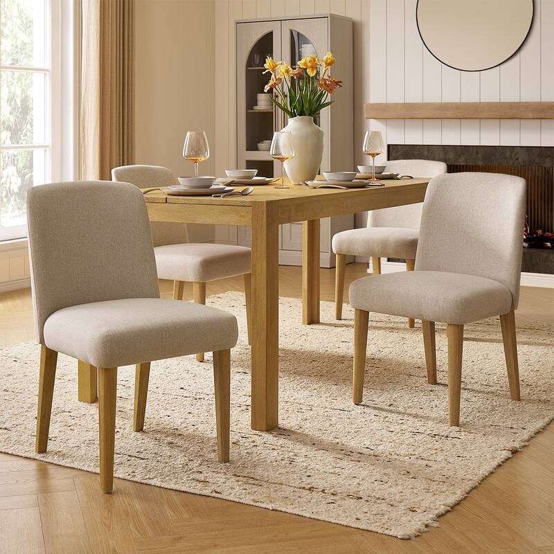 mopio Logan Upholstered Beige Dining Chair Set, Modern Farmhouse Solid Wood Dining Table Set for Dining Room Kitchen
