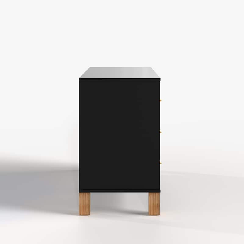 6-Drawer Double Dresser with Metal Handles & Solid Wood Legs, Kids Bedroom Storage Organizer