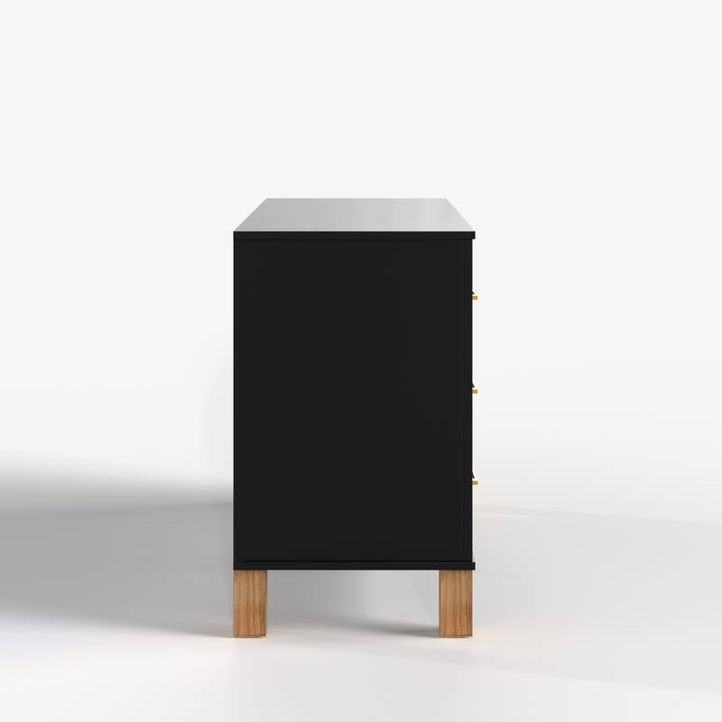 Modern Storage 6 Drawers Cabinet with Metal Handles and Solid Wood Legs