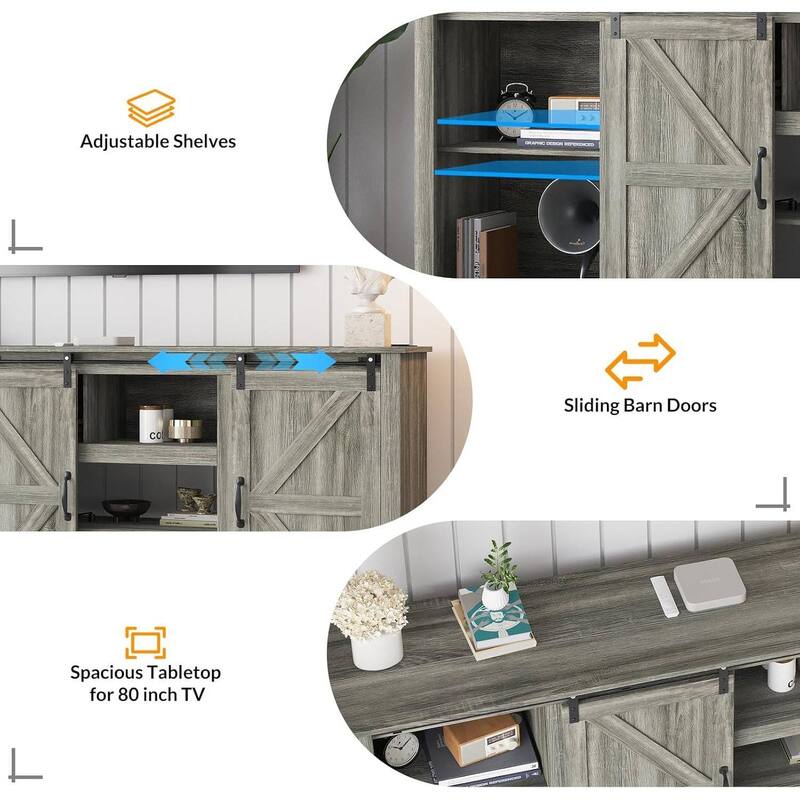 70" Farmhouse Large TV Stands, Entertainment Center with Sliding Doors - N/A